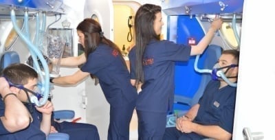 Hyperbaric oxygenation in a hyperbaric chamber